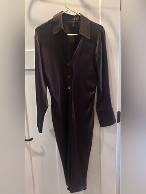 Banana Republic Silky Button-Down Midi Dress in Deep brown